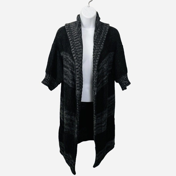 INDIGENOUS Sz Small Open Cardigan 100% Alpaca Hand Loomed Made in Peru Charcoal - Picture 2 of 8